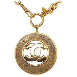 Chanel-Collar con colgante de medallón CC-Dorado