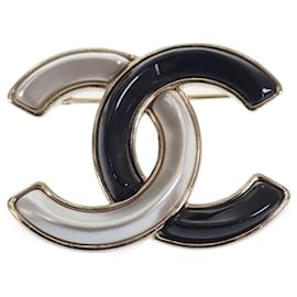 Chanel-Broche CC de doble tono-Negro