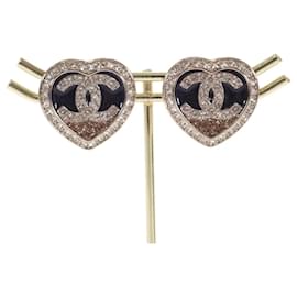 Chanel-Brincos com tachas de coração CC-Dourado