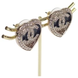Chanel-CC Heart Studded Earrings-Golden