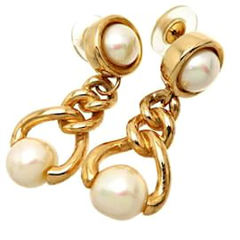 Dior-pearl drop earrings-Golden