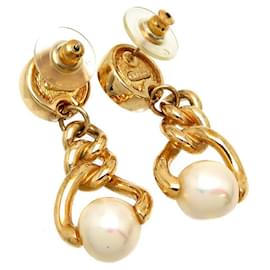 Dior-pearl drop earrings-Golden
