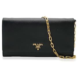 Prada-Prada Black Saffiano Wallet on Chain-Black
