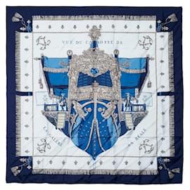 Hermès-Pañuelo de seda Carré Vue du Carosse de la Galère La Réale-Azul