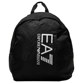 Armani-Logo Nylon Backpack-Black
