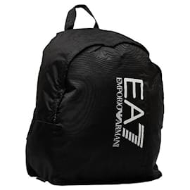 Armani-Logo Nylon Backpack-Black
