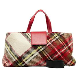 Burberry-Check Wool Handbag-Red
