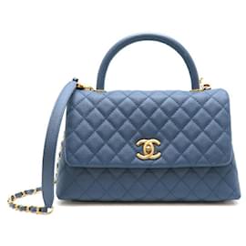 Chanel-Bolso CC acolchado con asa de caviar-Azul