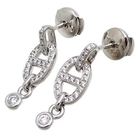 Hermès-18k Gold Diamond Chaine D'Ancre Drop Earrings-Silvery