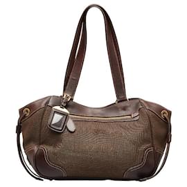 Prada-Canapa & Leather Logo Shoulder Bag-Brown