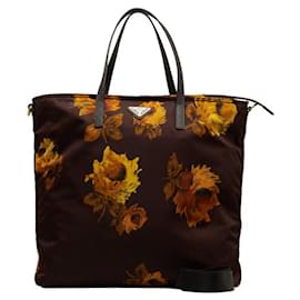 Prada-Tessuto Stampato Sonnenblumen-Einkaufstasche-Braun
