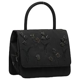 Prada-Embroidered Flower Tessuto Handbag-Black