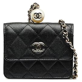 Chanel-Monedero CC acolchado con cadena de caviar-Negro