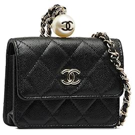 Chanel-Monedero CC acolchado con cadena de caviar-Negro