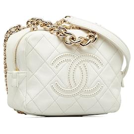Chanel-CC Quilted Leather Chain Crossbody Bag-White