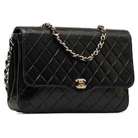 Chanel-CC Tasche mit Überschlag aus gestepptem Leder-Schwarz