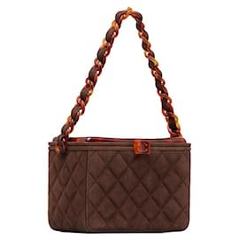 Chanel-CC Quilted Suede Chain Vanity Bag-Brown