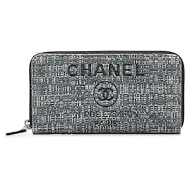 Chanel-Tweed-Deauville-Geldbörse mit umlaufendem Reißverschluss-Grau