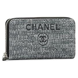 Chanel-Tweed Deauville Zip Around Wallet-Grey