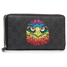 Gucci-GG Bestiary Eagle Print Zip Around Wallet-Black