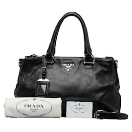 Prada-Leather Double Zip Handbag-Black