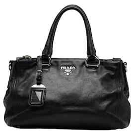 Prada-Leather Double Zip Handbag-Black