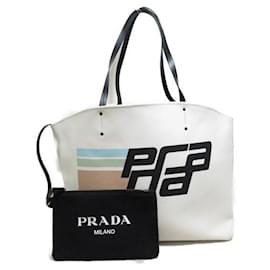 Prada-Logo Printed Canvas Tote Bag-White