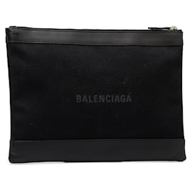 Balenciaga-Bolso clutch de lona Clip M azul marino-Negro