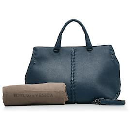 Bottega Veneta-Intrecciato Trim Leather Tote Bag-Blue