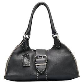 Fendi-Selleria Leather Belted Bag-Black