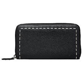 Fendi-Selleria Leather Zip Around Wallet-Black