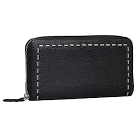 Fendi-Selleria Leather Zip Around Wallet-Black