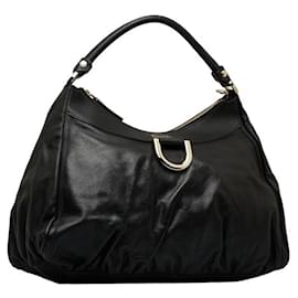 Gucci-Leather D-Ring Shoulder Bag-Black