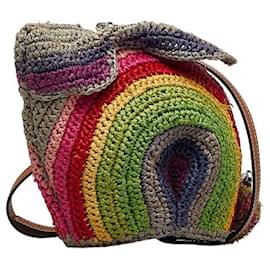 Loewe-Raffia Rainbow Bunny Crossbody Bag-Green