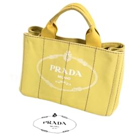 Prada-Canapa-Logo-Einkaufstasche-Gelb
