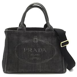 Prada-Canapa Logo Denim Handbag-Black