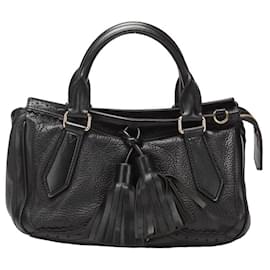 Burberry-Leather Logos Fringe Handbag-Black