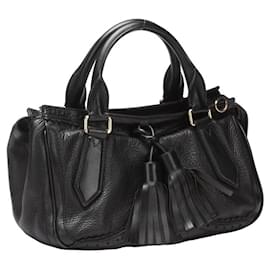 Burberry-Leather Logos Fringe Handbag-Black