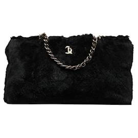 Chanel-Bolsa de ombro com corrente de pele CC-Preto