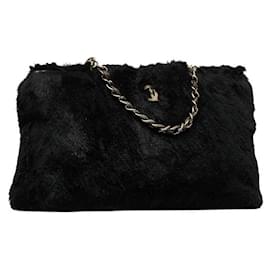 Chanel-CC Fur Chain Shoulder Bag-Black