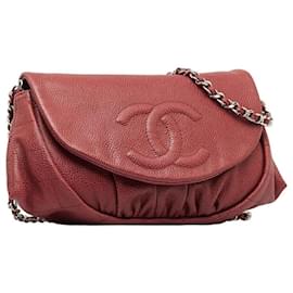 Chanel-CC Caviar Half Moon Flap Crossbody Bag-Red