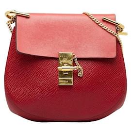 Chloé-Leather Medium Drew Crossbody Bag-Red