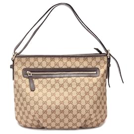 Gucci-GG Canvas Front Zip Shoulder Bag-Brown