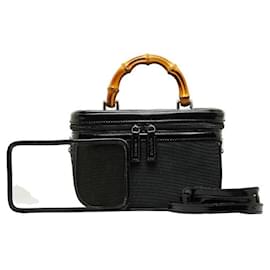 Gucci-Canvas & Leather Bamboo Vanity Bag-Black