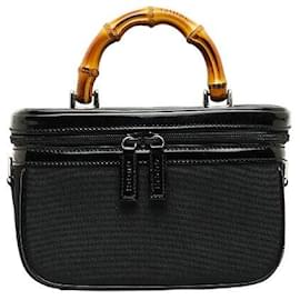Gucci-Canvas & Leather Bamboo Vanity Bag-Black