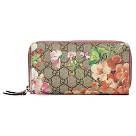 Gucci-GG Supreme Florales Portemonnaie mit umlaufendem Reißverschluss-Pink