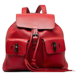 Gucci-Leather Double Pocket Bamboo Backpack-Red