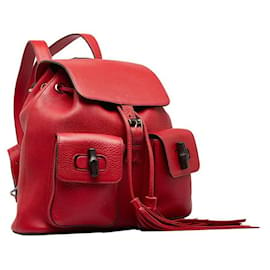 Gucci-Leather Double Pocket Bamboo Backpack-Red