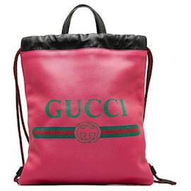 Gucci-Leder-Logo-Rucksack mit Kordelzug-Pink
