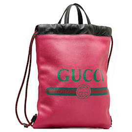 Gucci-Leder-Logo-Rucksack mit Kordelzug-Pink